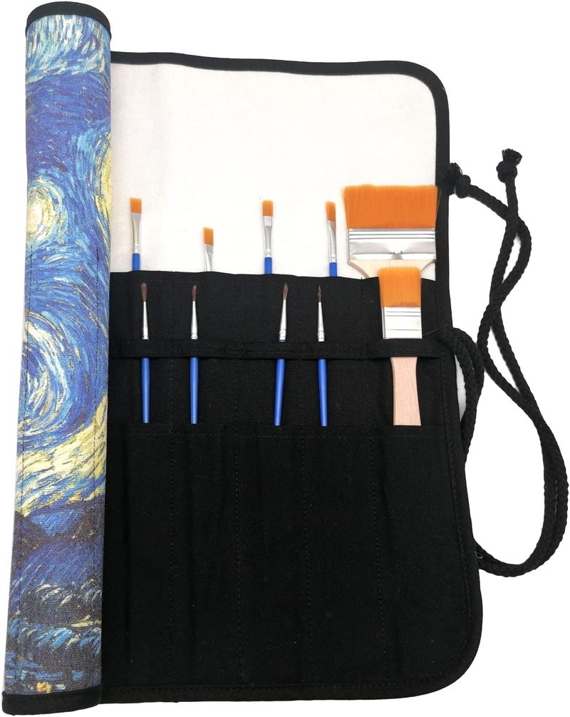 Funny live Paint Brush Holder Art Supplies, Artist Brush Holder & Storage Organizer Roll-Up Case Bag, Protect Acrylic Oil Watercolor Paintbrushes (Starry Night 20 Slot Pockets) - Image 2